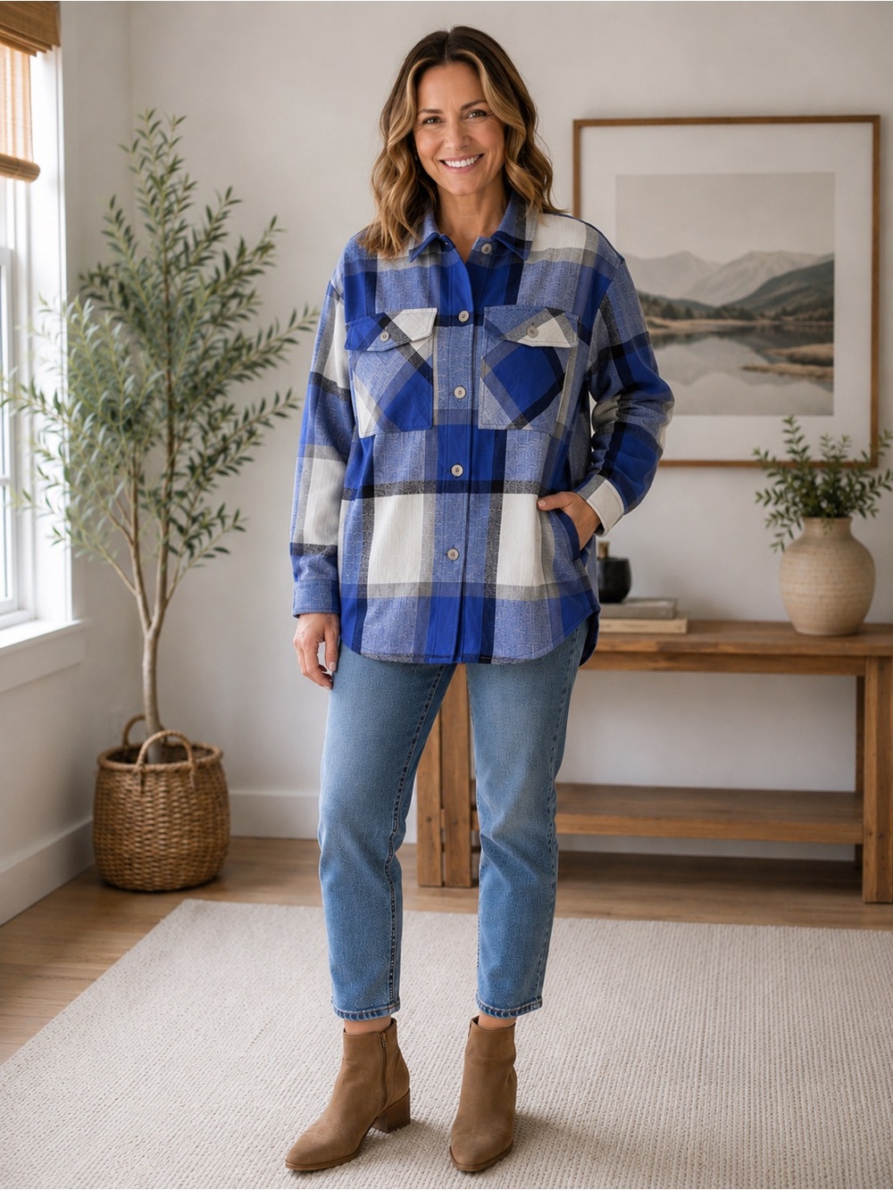 Ashley by 26 International Blue Plaid Shacket Jacket Size M
